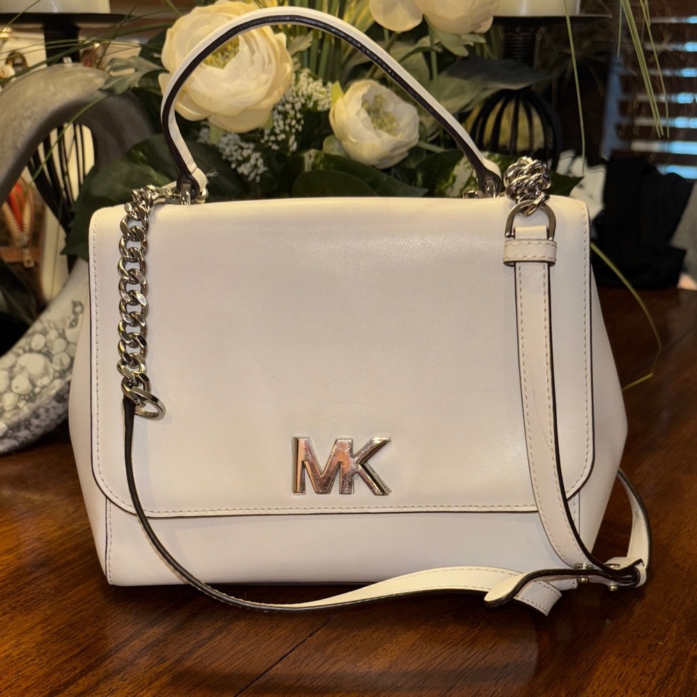 Michael Kors Mott Medium Top Handle Leather Satchel White